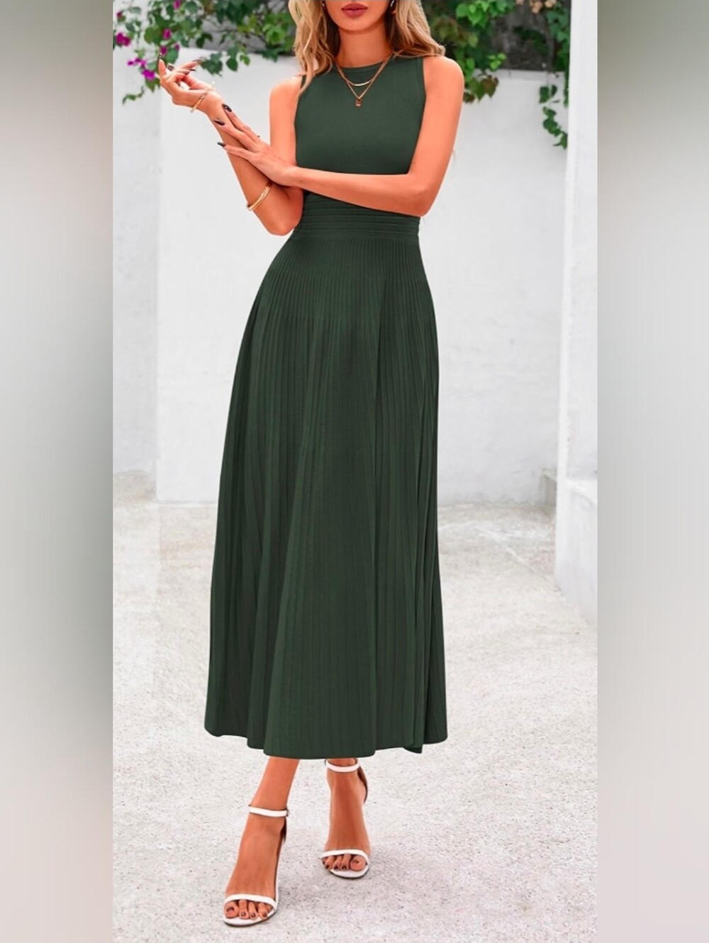 NWT PrettyGarden A Line Knit Pleated Sleeveless Midi Dress
